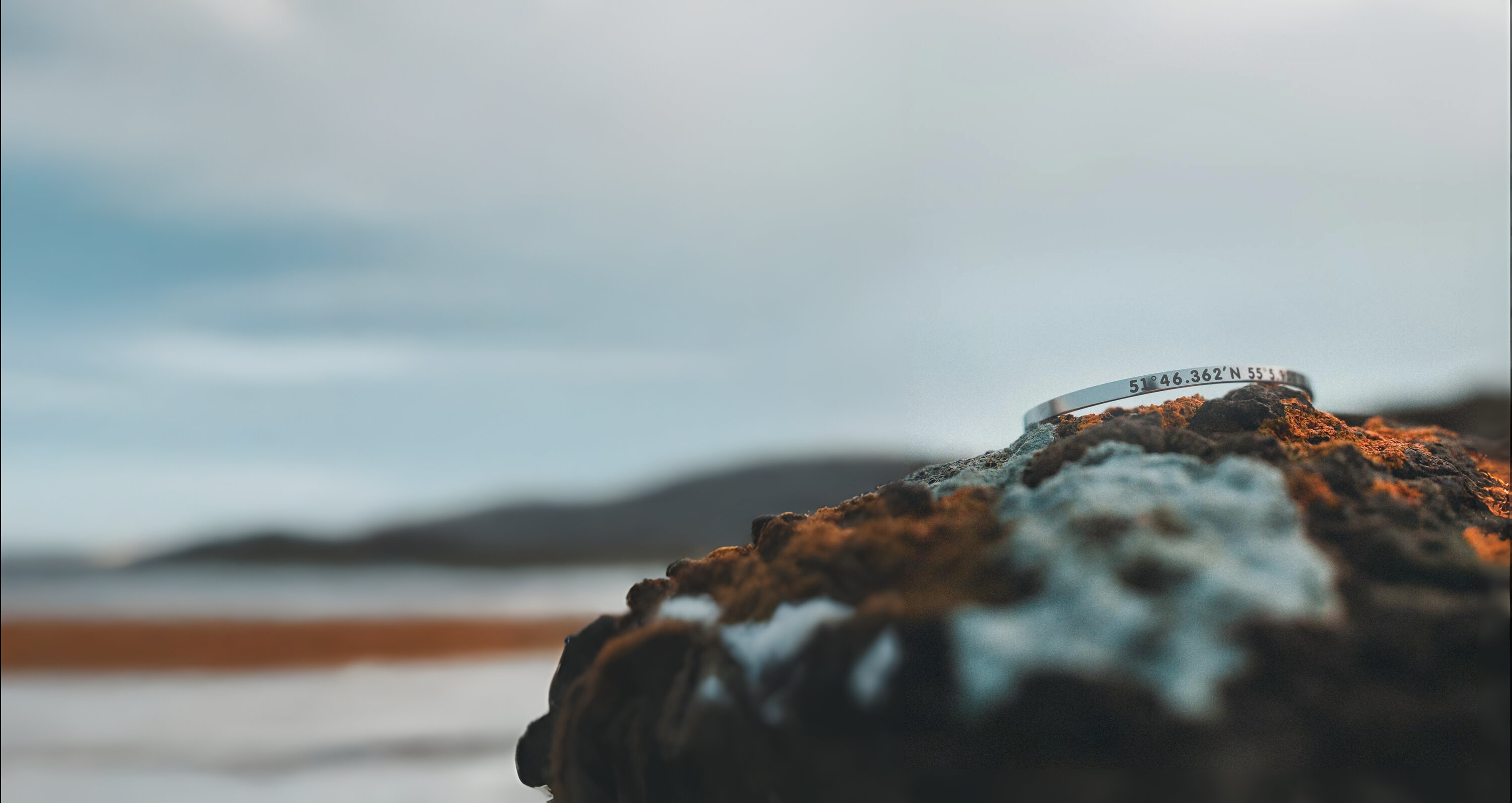 A header displaying a bracelet on rocks